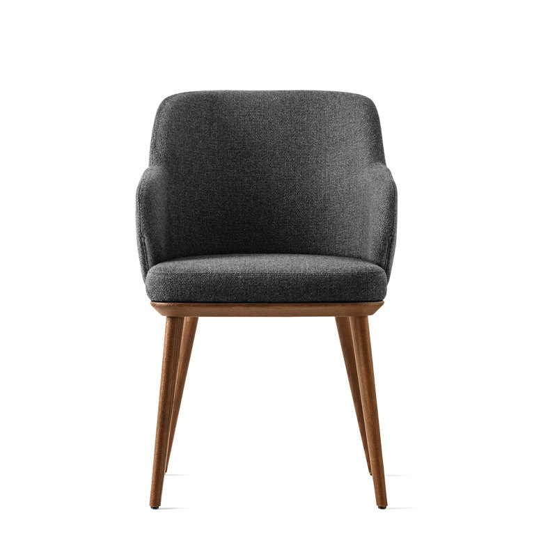 Foyer Upholstered Armchair with Wooden Base, Anouk Taupe, Walnut