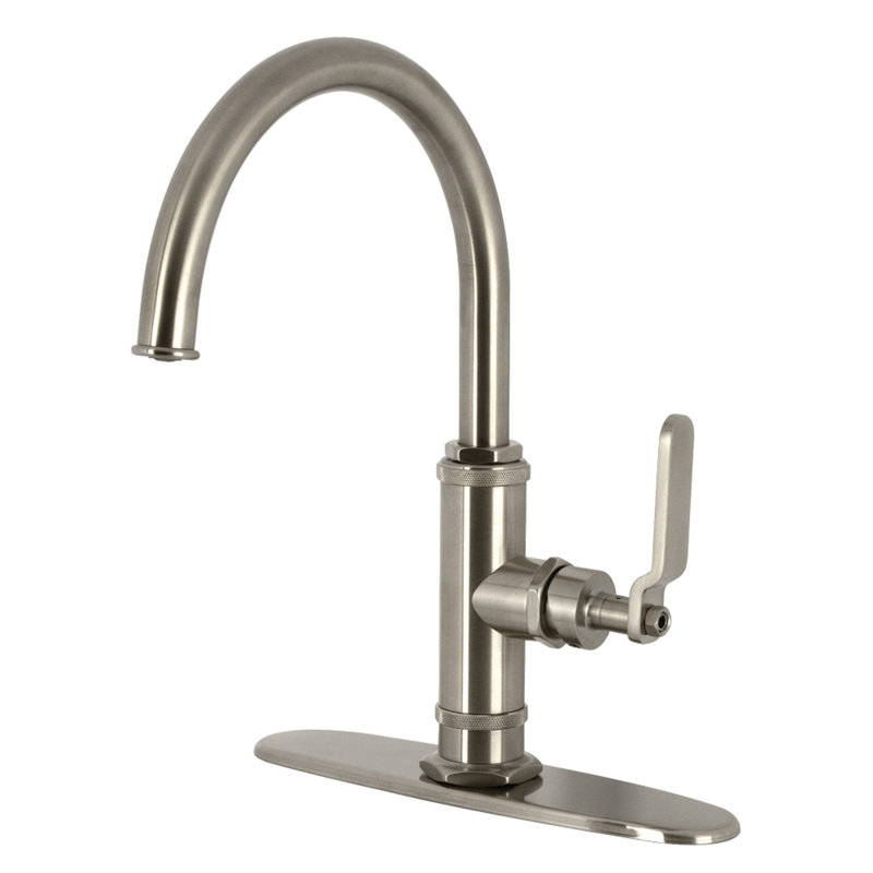 Kingston Brass Whitaker Single-Handle Deck Mount Kitchen Faucet with Brass Sprayer, Brushed Nickel