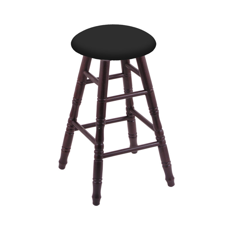 Tabouret de comptoir pivotant de 24 po, Vinyle noir, Chêne cerisier foncé