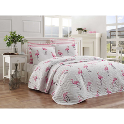 Ensemble de couvre-lit en mélange de coton rose / blanc Vela