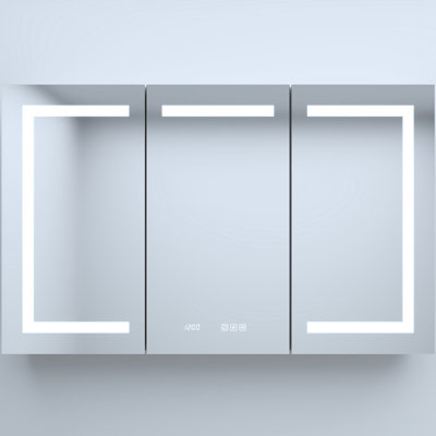 48 In. W X 30 H Rectangular Silver Aluminum Medicine Cabinet With Mirror, Led, Clock, Rust - Proof Metal, Adjustable Shelves Fog Function, Beveled Frame