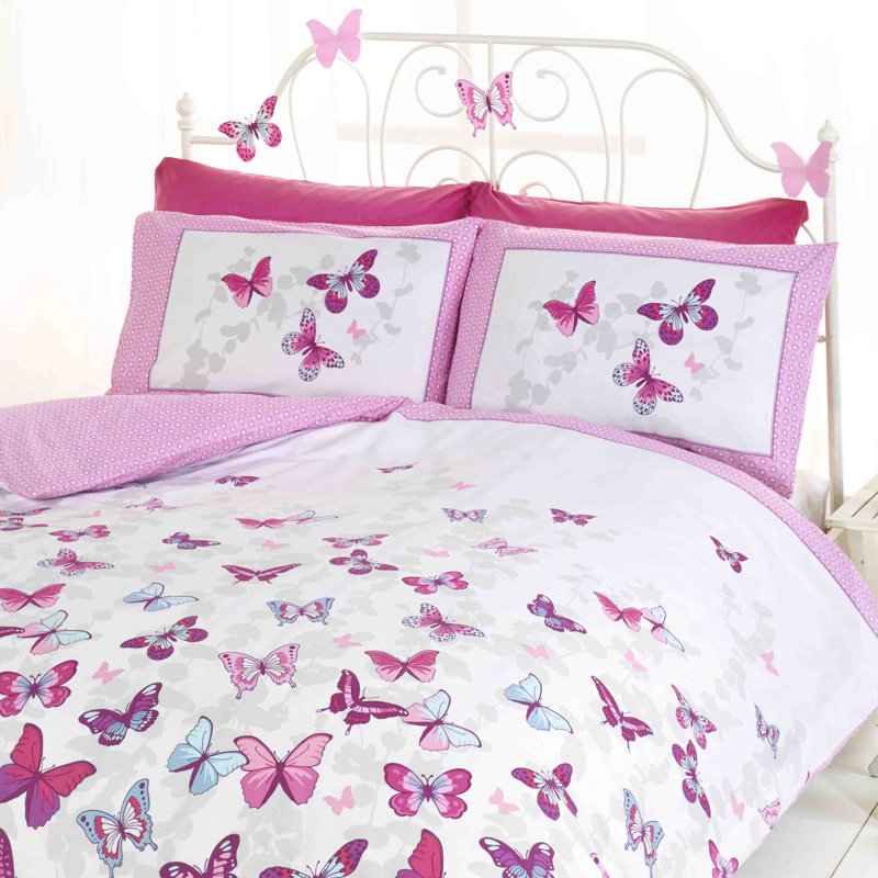 Hudspeth Duvet Cover Set with Pillowcases Included, White/Pink, Kingsize - 2 Standard Pillowcases