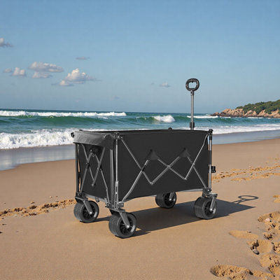 Chariot pliable de 147 cm (58 po) de long avec hayon allongé, chariot extensible extra long, robuste (227 kg [500 lb]) avec grandes roues tout-terrain pour le camping, le magasinage, le sport et la plage