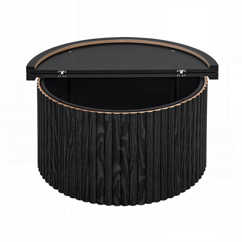 Table d'appoint moderne avec rangement à couvercle rabattable et pieds réglables pour les salons et les appartements, Noir
