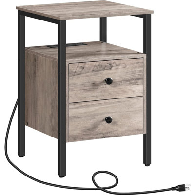 Pake 2 - Drawer 23.6" Tall Iron Nightstand with Storage and Built-In Outlets