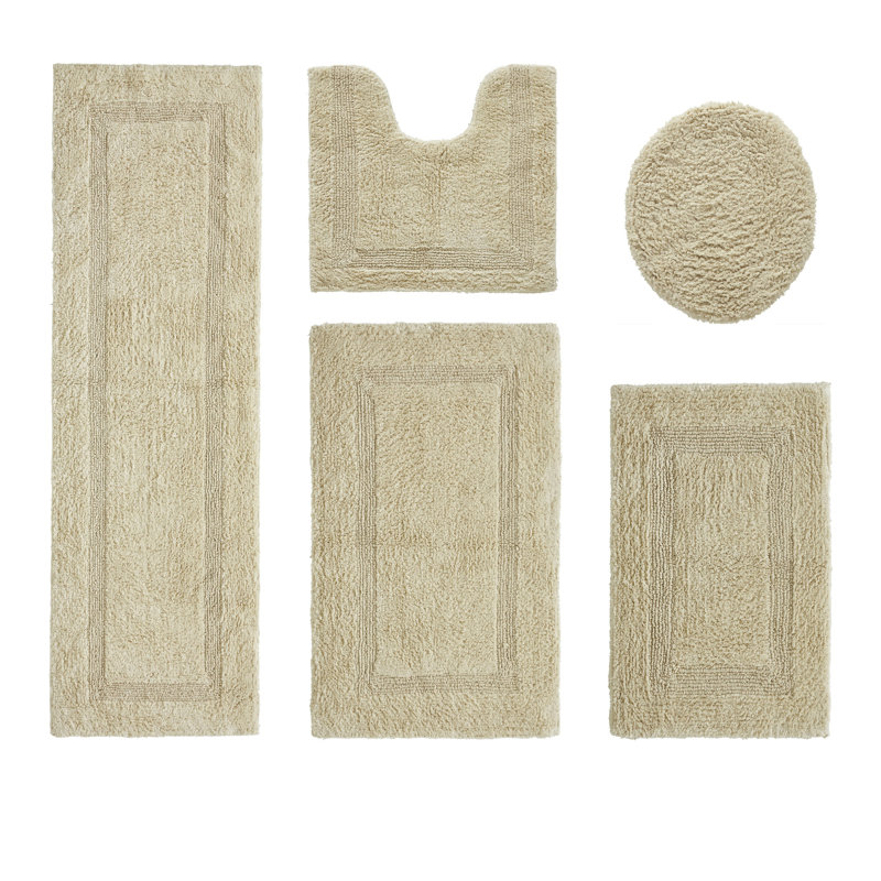 Lux Premium 2370 GSM 100% Cotton 5 Piece Bath Rug Sets, Machine Washable, Super Absorbent & Tufted Weave Reversible Bath Mat for Bathroom, Shower, and Tub, Oeko-Tex Certified Bathroom Rugs, Sand