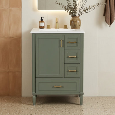 Meuble-lavabo de salle de bain avec lavabo en céramique, 3 tiroirs et porte à fermeture en douceur