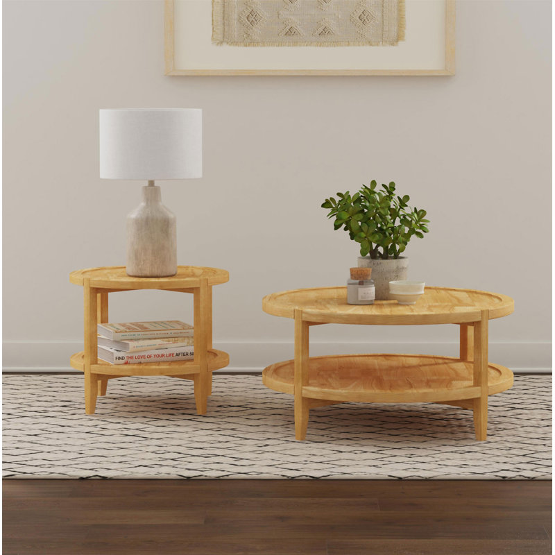 Table de bout ronde en bois avec tablette inférieure (table incluse seulement)