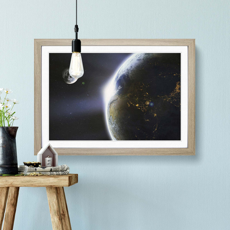The Moon and Planet Earth - Picture Frame Photograph Print, Oak Framed, 36cm H x 48cm W x 2cm D