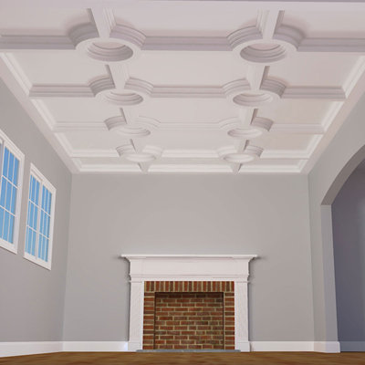 Ensemble de plafond à caisson de luxe de 8 po avec croisement circulaire Endurathane pour pièces de 12 pi x 12 pi ou moins, apprêté en usine (composants empilables)
