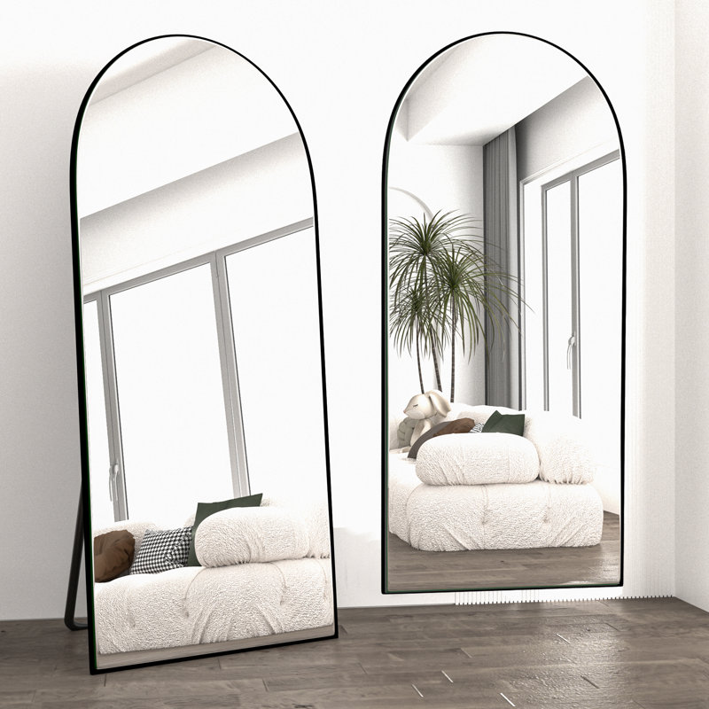 Miroir de plancher en bois massif Taziyah, Noir, H 65 po x l 22 po
