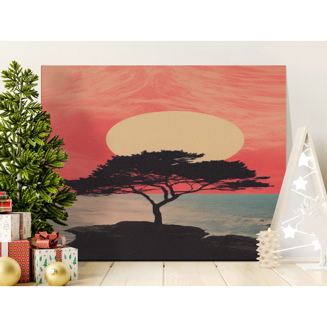 Lone Tree Canvas Wall Art, Sunset Seascape Print, Gallery Wrapped Canvas, Ready to Hang, Modern Home Decor, Archival Quality, Statement
