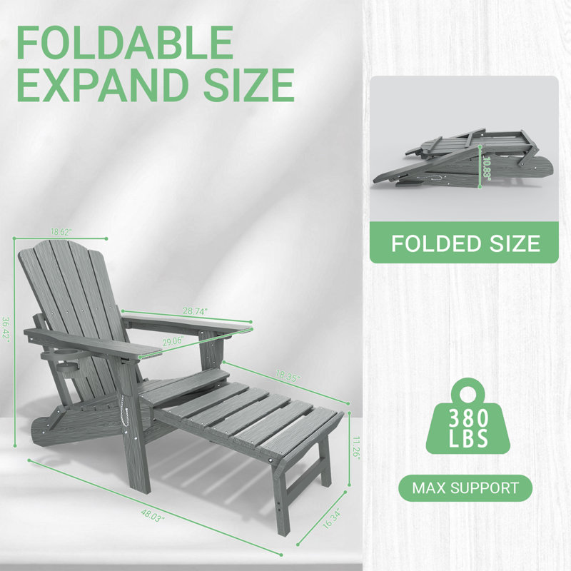 Dareona Pakkdiarie Folding Adirondack Chair with Cup Holder,HDPE Outdoor Chair with Comfort Ergonomic Seat for Patios,Lawn,Garden, Backyard Use
