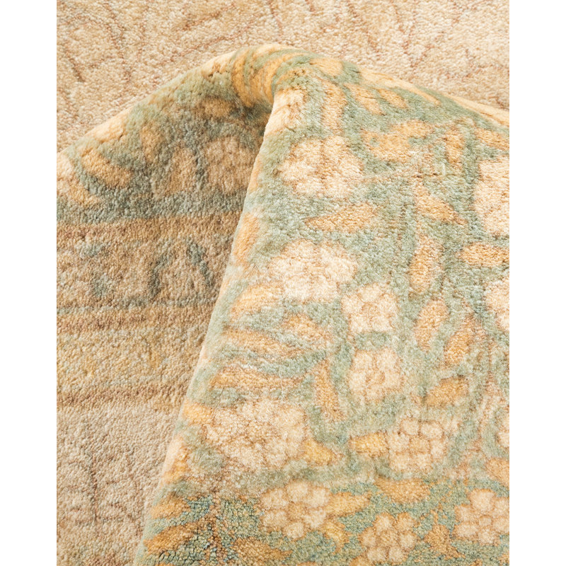 Tapis beige / vert traditionnel noué à la main de conception unique 6 pi 3 po x 8 pi 9 po Keller