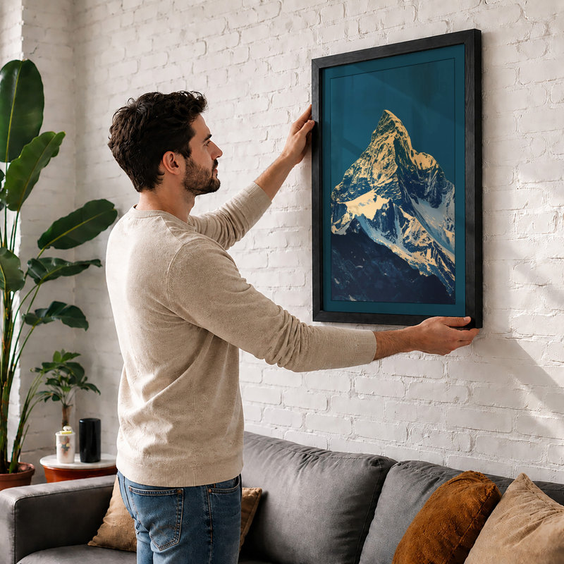 Mountain Peak at Dusk Minimalist - Framed Print, A4 - 29.7 x 21.0 cm, Black