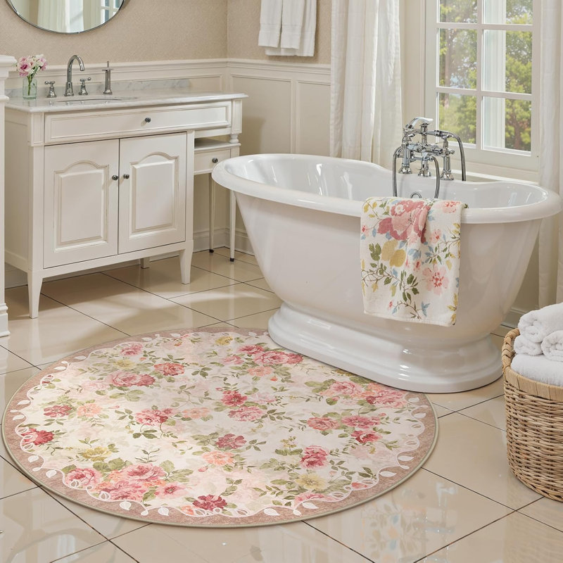 Tapis à motif floral Kaldi, Light Blue, Round 4'