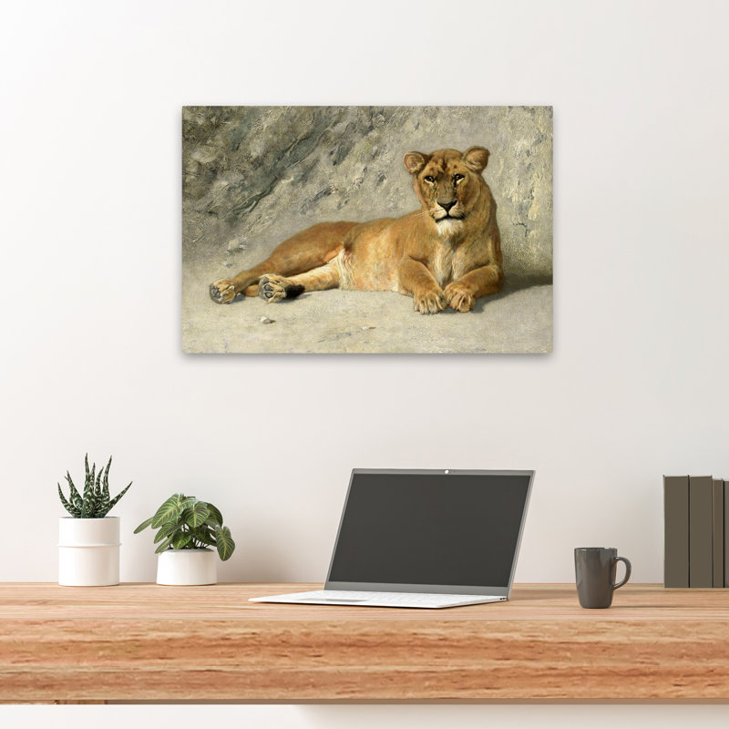 Lionne se reposant, 1885 - musée, animaux, faune, lions, art, H 16 po x l 24 po