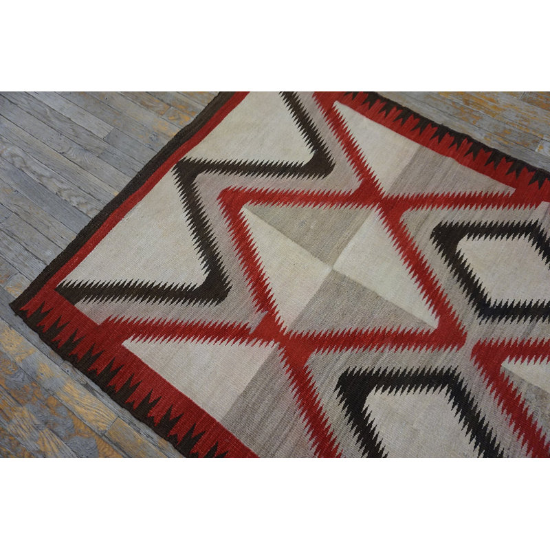 Antique Grey and Red Native American Navajo Flatweave Rug