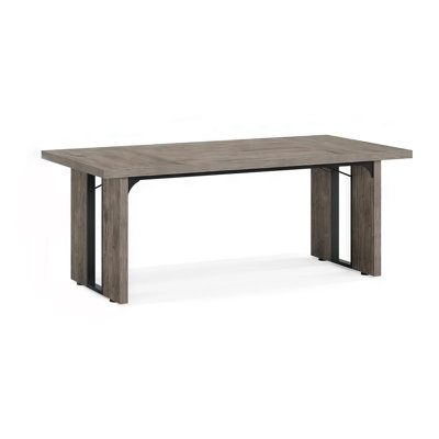 Ada Executive Office Desk, 71 Inch Rectangular Gray Top, Black Metal