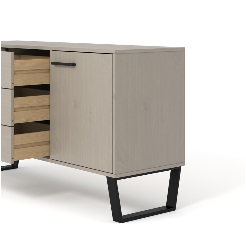 Errik Sideboard, 3 Drawers and 1 Door, industrial design, Antique wax, Grey