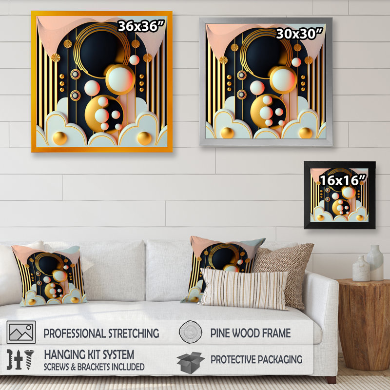 Golden Consciousness Rising I - reproduction sur toile, Toile avec cadre photo noir, H 16 po x l 16 po x P 1 po