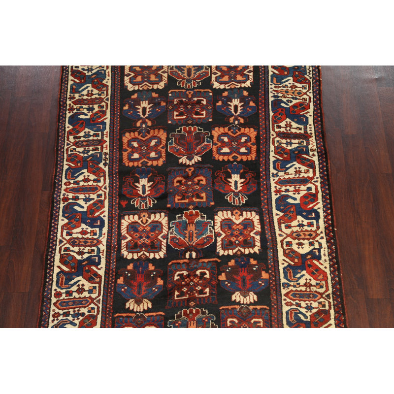 Tapis bleu marine en laine noué à la main de conception unique 5 pi 3 po x 7 pi 11 po Nealla