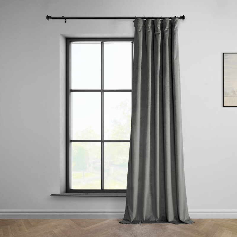 Loria Plush Velvet 100% Blackout Curtains For Bedroom, Living Room - Single Panel, 50" W x 108" L, Nightlife Gray