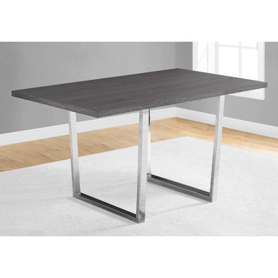 60" Rectangular Table For Dining And Kitchen, Grey Laminate Covering, Metal Leg Installation Part, Modern Look, Seats 4 Legs, ,