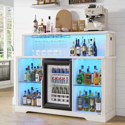 47.2"Modern Wine Cabinet with Built-in RGB Lighting, Charging Station, 4 Removable Wine Racks (Exclude Refrigerator)