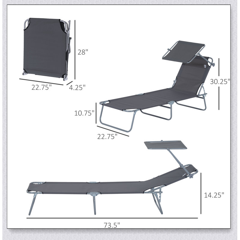 Outsunny Outdoor Lounge Chair, Adjustable Folding Chaise Lounge, Tanning Chair with Sun Shade