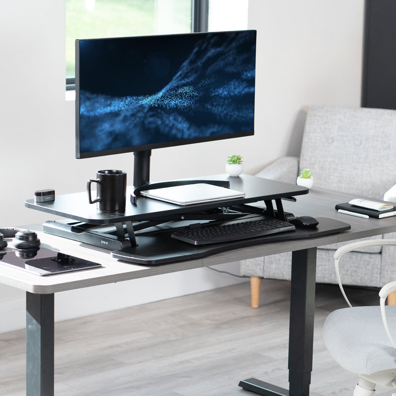 VIVO Height Adjustable Standing Desk Converter (DESK-V000K Series), Black/Black, 37"