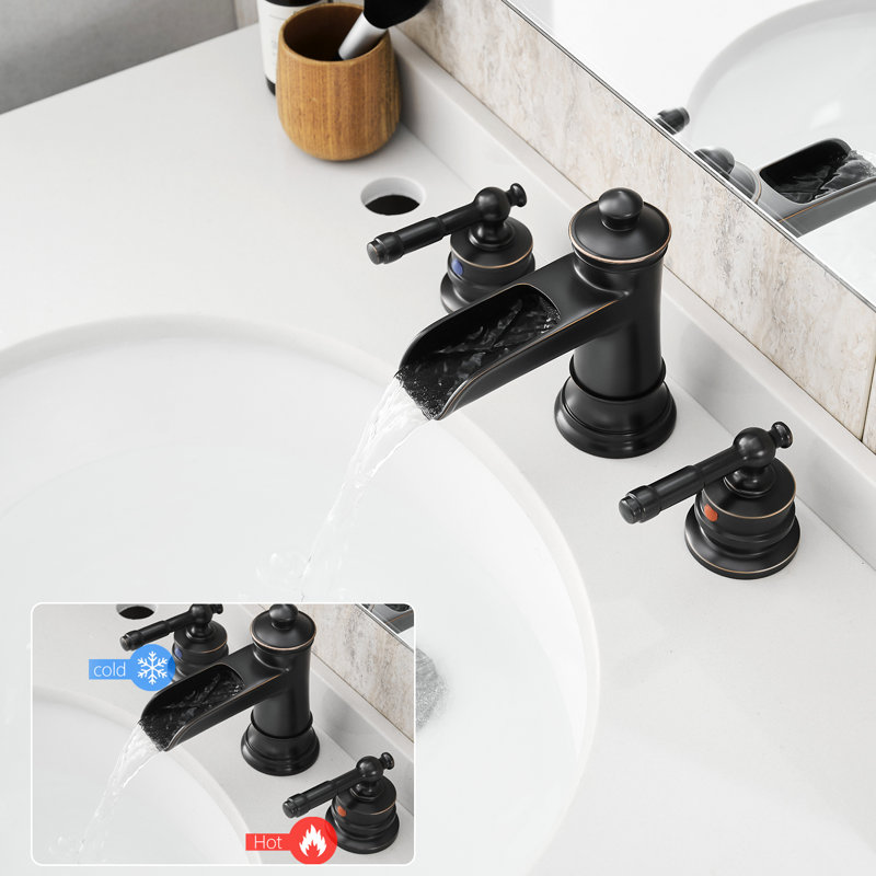 Robinet de meuble-lavabo de salle de bain 3 trous 8 pouces avec côté, bronze huilé, laiton massif, style contemporain, cartouche en céramique à installation facile