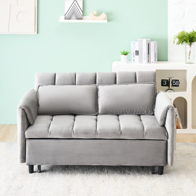 52 po gris avec fonction escamotable, conception moderne, pour le salon et le lit en velours confortable pour les invités 52 po, coussin convertible 3 en 1