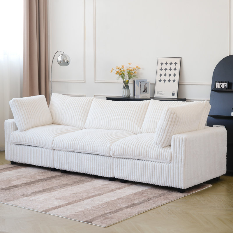 Canapé modulaire rembourré à accoudoirs larges, 3, Beige, H 25,6 po x l 118,11 po x P 39,37 po