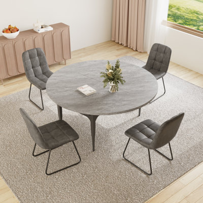 55.1'' Round Dining Table Set, Modern Kitchen Table For 4-6 Person, Steel Legs, Pedestal Dining Set With Dining Chair, Saving Space