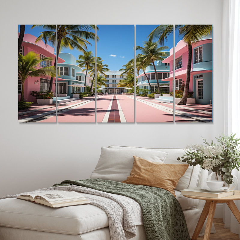 États-Unis Miami Resort Vibes - Décoration murale paysages urbains - 5 panneaux égaux