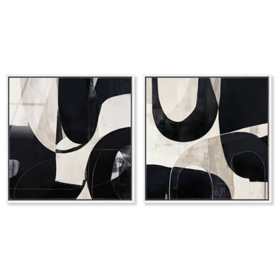 «Shadows Duo», ensemble de reproductions d'art abstraites encadrées par Art Remedy, cadre blanc, 24 x 24