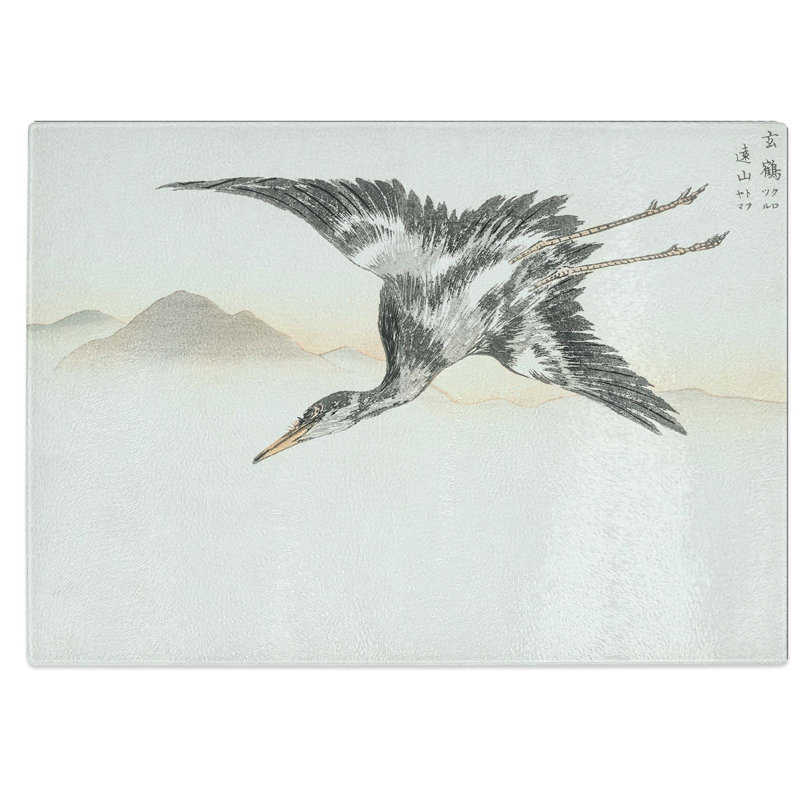 Tempered Glass Common Crane Chopping Board, 39 cm W x 28.5 cm L