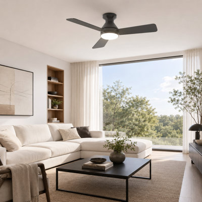 Ventilateur de plafond 42 po à 3 pales avec lumière et télécommande, montage encastré, moteur à courant continu réversible à 6 vitesses, DEL 3ct, noir