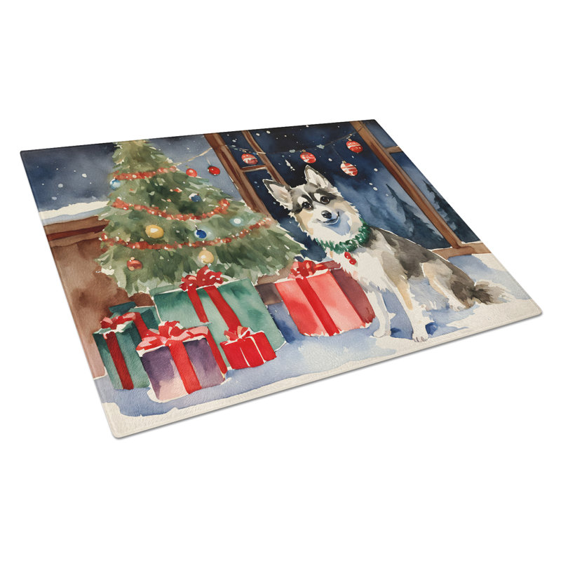 Alaskan Klee Kai Cozy Christmas Glass Cutting Board Large