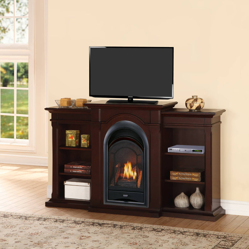 ProCom Dual Fuel Ventless Gas Fireplace System - 15,000 BTU, T-Stat Control, Chocolate Finish with Shelves - Model# PCS150T-CBS