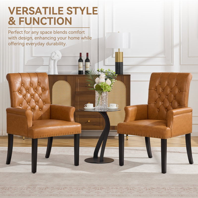 Fauteuil capitonné rembourré à dossier haut, similicuir, Brown Faux Leather