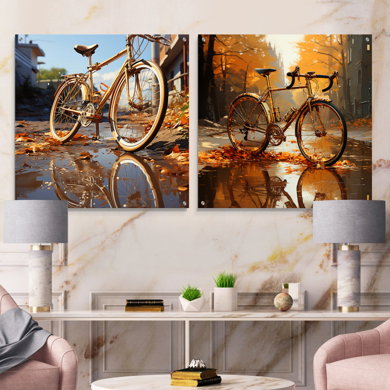 Golden Wheels - ensemble de 2 verres muraux en acrylique, H 16 po x l 33 po