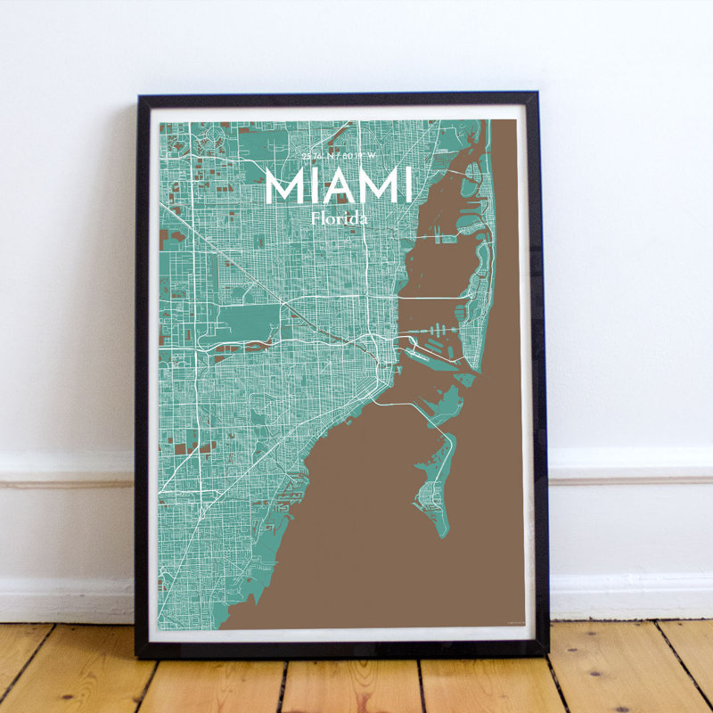 Miami City Map - No Frame Print, 91.4cm H x 61cm W x 0.13cm D x 0.13 cm D