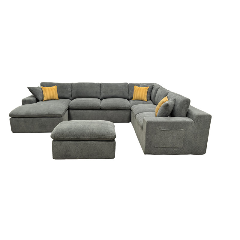 Jede Full Compressed Sectional, Light Gray Polyester Blend