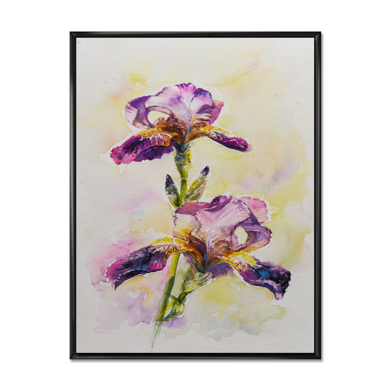 Aquarelle Iris fleur rose - décoration murale traditionnelle sur toile, H 12 po x l 8 po x P 1 po