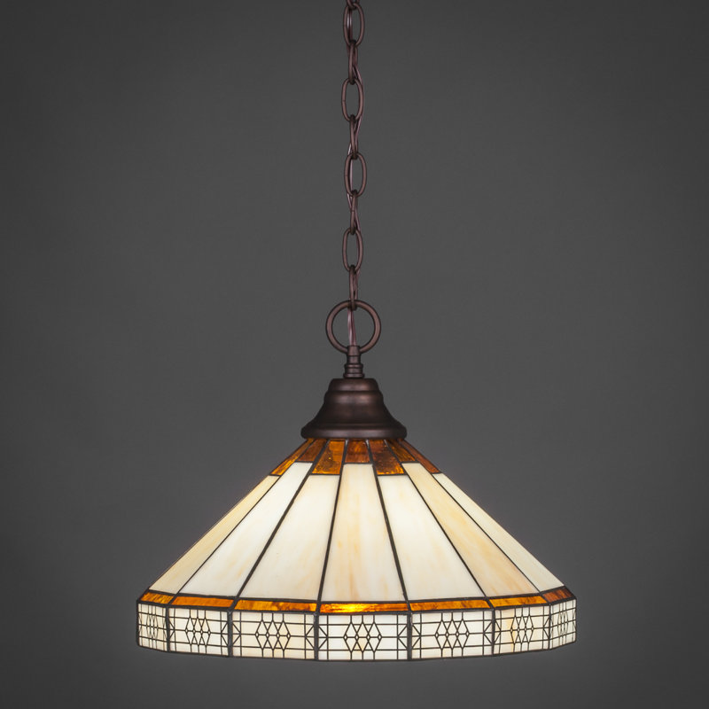 Cedarpoint Chain Hung Pendant Shown With 15" Honey & Brown Mission Art Glass, Chrome