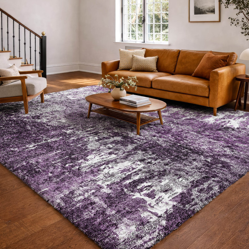Tapis à poil long de qualité supérieure lavable à la machine ADS718, Aubergine, 10 pi x 14 pi