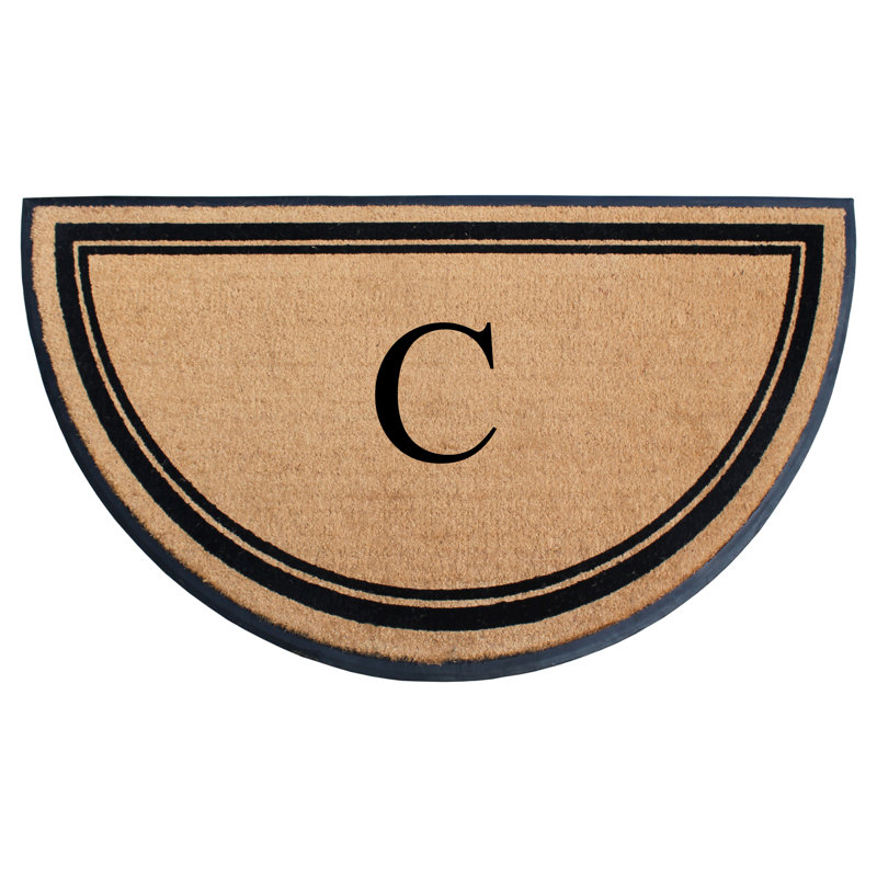 Jalacia Natural Coir & Rubber Half Round Monogrammed 36" x 72"  Non-Slip Outdoor Doormat, C