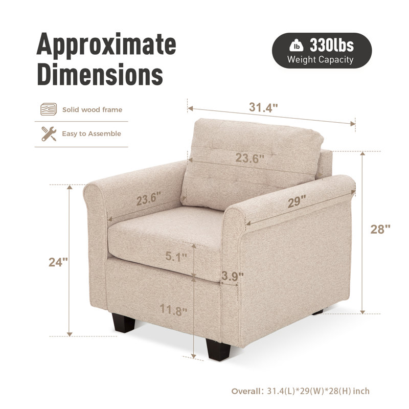 Fauteuil en chenille rembourré avec éponge résistante, Chenille beige